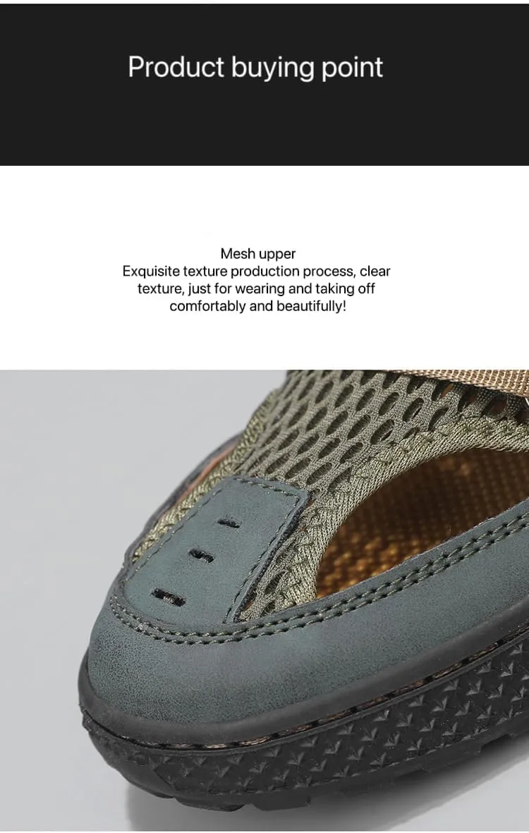 Men's leather cutout lace-up platform sport sandals Slip-On Hand Stitching Beach Sandals Outdoor Lightweight Drying Quick Athletic Sandals