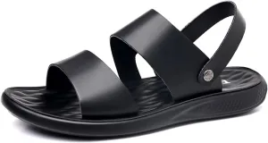 Men's Leather Fashion Sandals Open Toe Slingback Adjustable Ankle Straps Slip-On Beach Sandals Non-Slip Soft Comfortable Slide Sandals