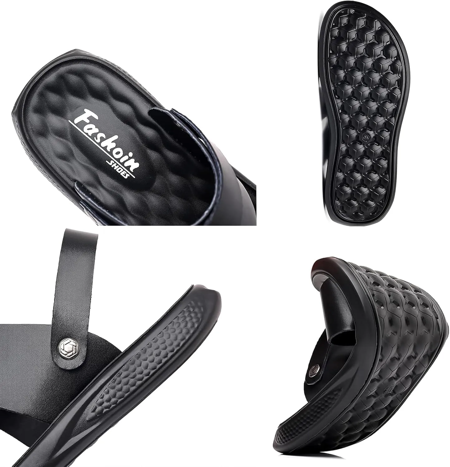 Men's Leather Fashion Sandals Open Toe Slingback Adjustable Ankle Straps Slip-On Beach Sandals Non-Slip Soft Comfortable Slide Sandals