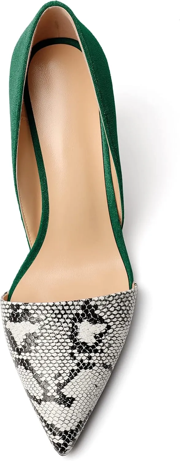 Mettesally Women Stiletto Heels Snakeskin Slip On Pointed Toe Pumps Closed Toe High Heel Dress Shoes for Wedding Party Office