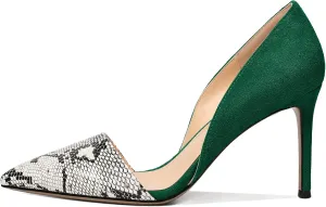 Mettesally Women Stiletto Heels Snakeskin Slip On Pointed Toe Pumps Closed Toe High Heel Dress Shoes for Wedding Party Office