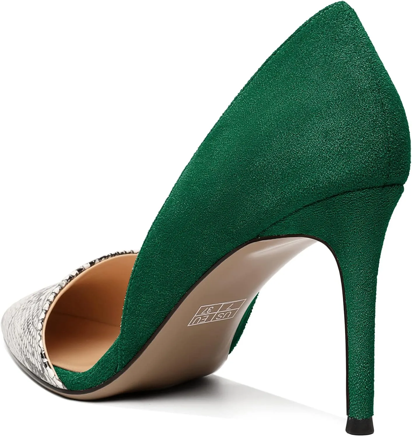 Mettesally Women Stiletto Heels Snakeskin Slip On Pointed Toe Pumps Closed Toe High Heel Dress Shoes for Wedding Party Office