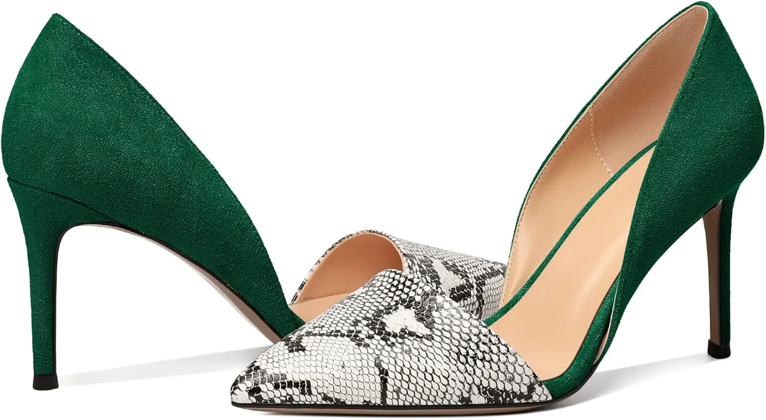 Mettesally Women Stiletto Heels Snakeskin Slip On Pointed Toe Pumps Closed Toe High Heel Dress Shoes for Wedding Party Office