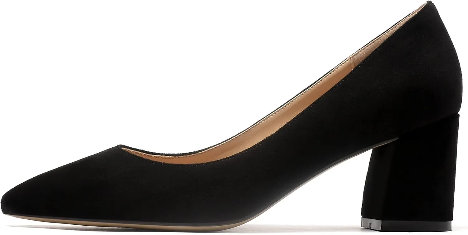 Mettesally Women's Block Heels Pointed Toe Middle Heel Pumps Comfort Walking Party Club Elegant Dress Shoes
