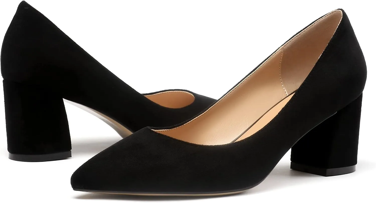 Mettesally Women's Block Heels Pointed Toe Middle Heel Pumps Comfort Walking Party Club Elegant Dress Shoes