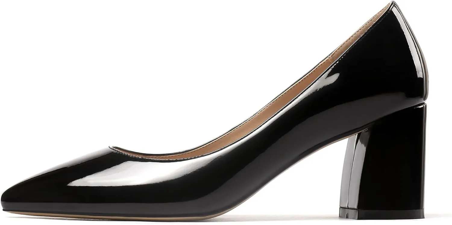Mettesally Women's Block Heels Pointed Toe Middle Heel Pumps Comfort Walking Party Club Elegant Dress Shoes