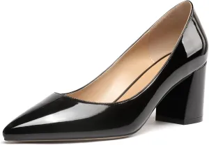 Mettesally Women's Block Heels Pointed Toe Middle Heel Pumps Comfort Walking Party Club Elegant Dress Shoes