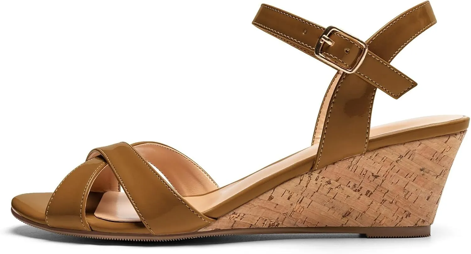 Mettesally Women's Classic Wedge Heel Sandals Ankle Strap Open Toe Slingback Summer Party Casual Shoes