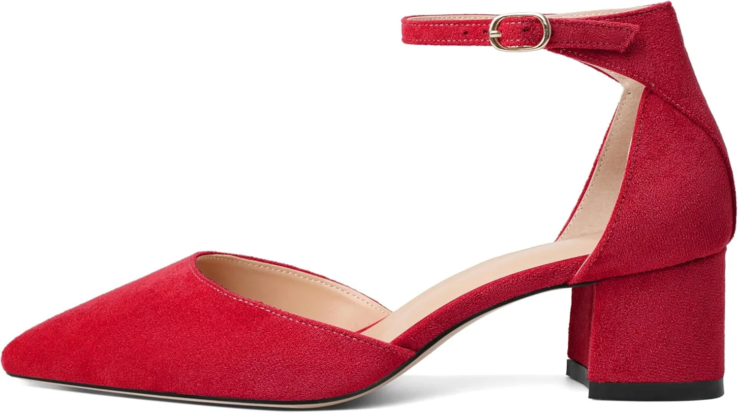 Mettesally Women's Low Block Heels Chunky Heel Closed Pointed Toe D'Orsay Pumps Ankle Strap Heeled Party Dress Shoes
