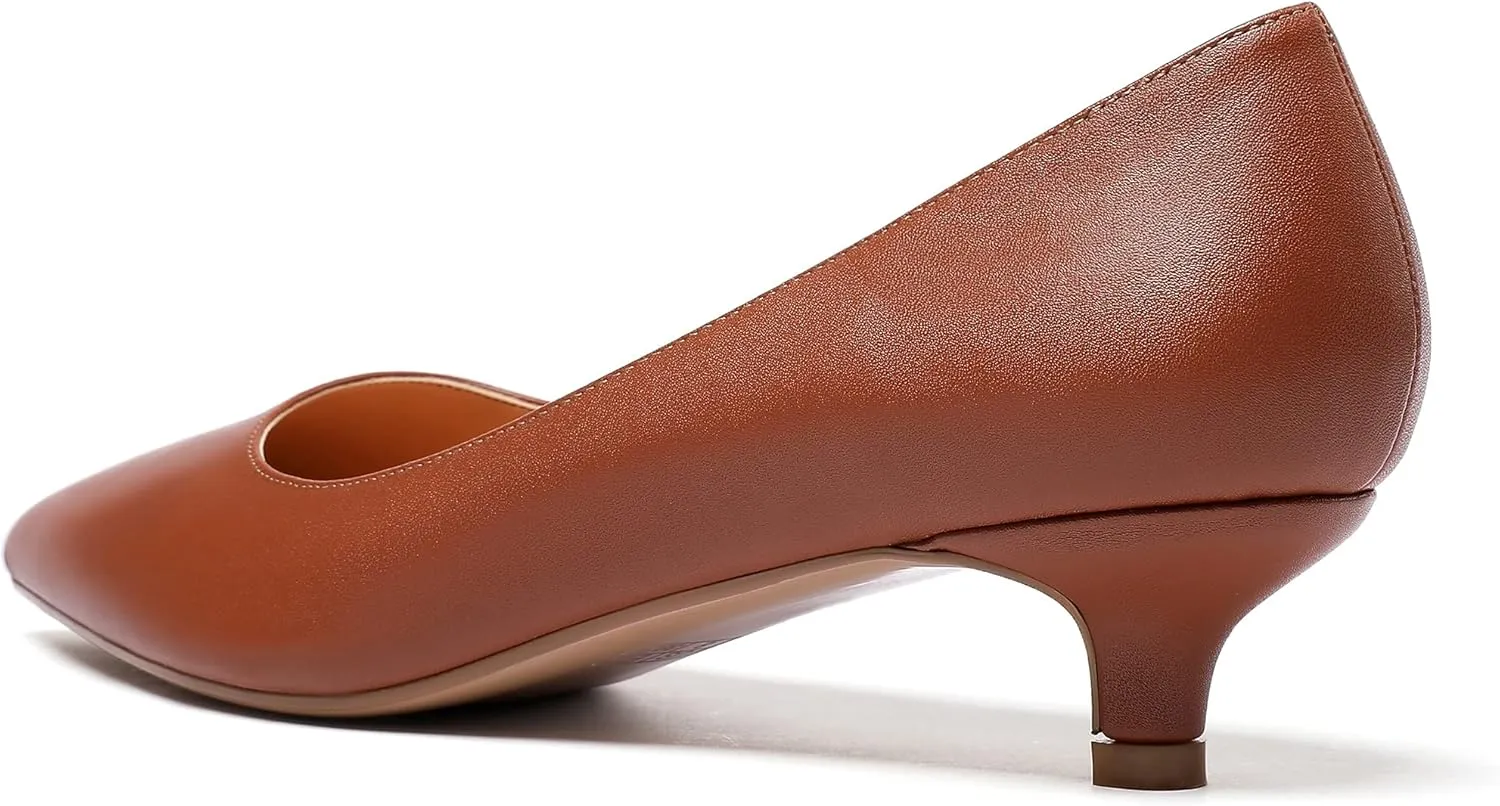 Mettesally Women's New Low Kitten Heel Pumps Pointed Closed Toe Slip On Dress Daily Office Shoes