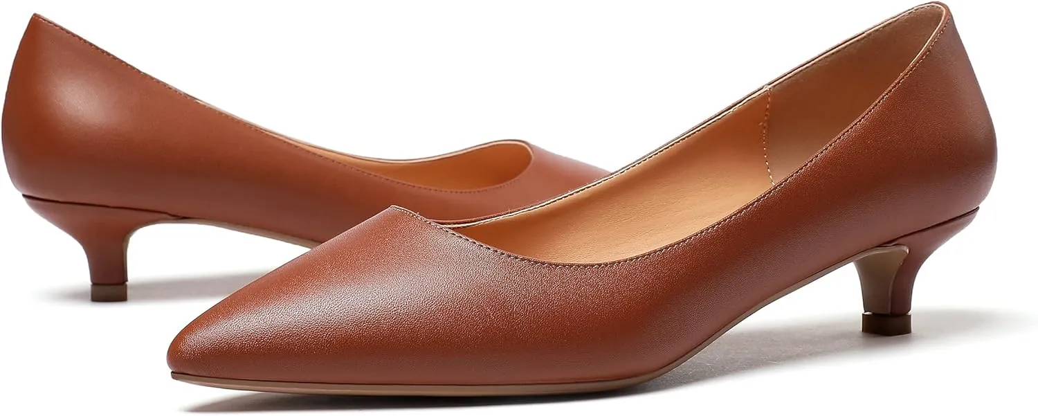 Mettesally Women's New Low Kitten Heel Pumps Pointed Closed Toe Slip On Dress Daily Office Shoes