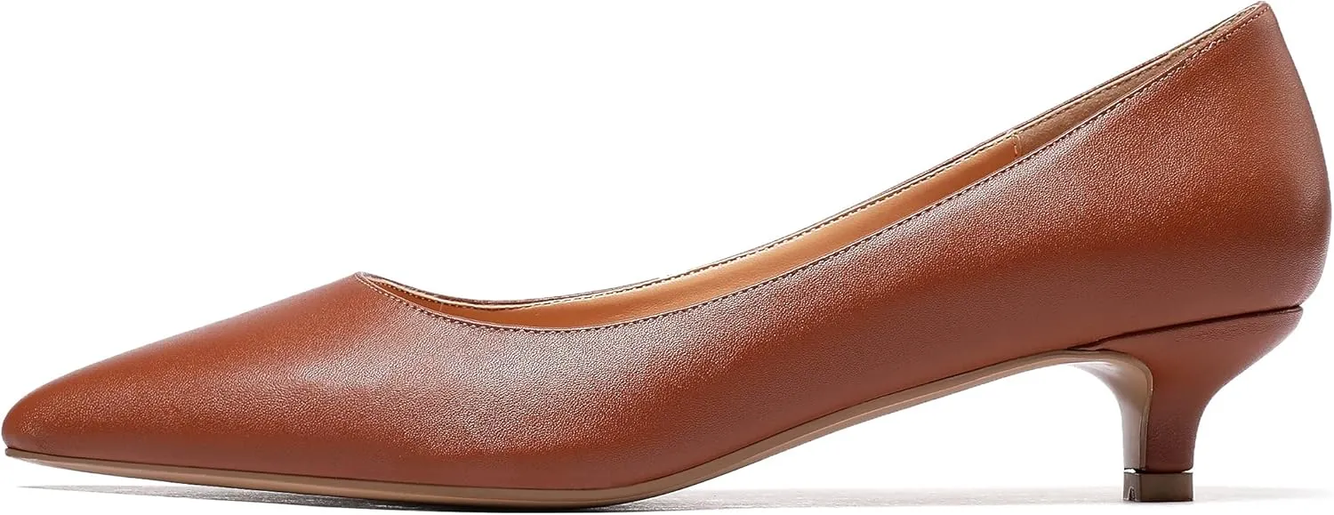 Mettesally Women's New Low Kitten Heel Pumps Pointed Closed Toe Slip On Dress Daily Office Shoes