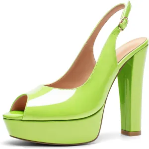 Mettesally Women's Peep Toe Sandals Chunky Platform Heeled Pumps Slingback Heels Summer Dress Shoes