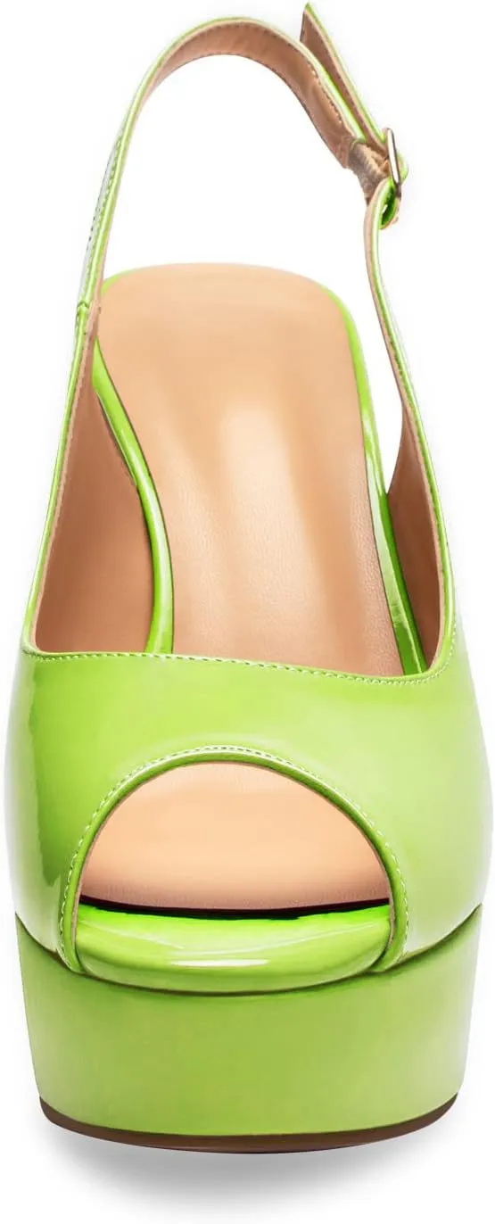 Mettesally Women's Peep Toe Sandals Chunky Platform Heeled Pumps Slingback Heels Summer Dress Shoes