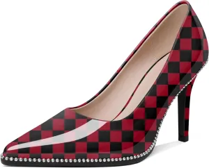 Mettesally Women's Stiletto High Heels Slip on Pumps Closed Pointed Toe Beaded Pump Shoes Casual Party Dress Shoes 3.5 Inch