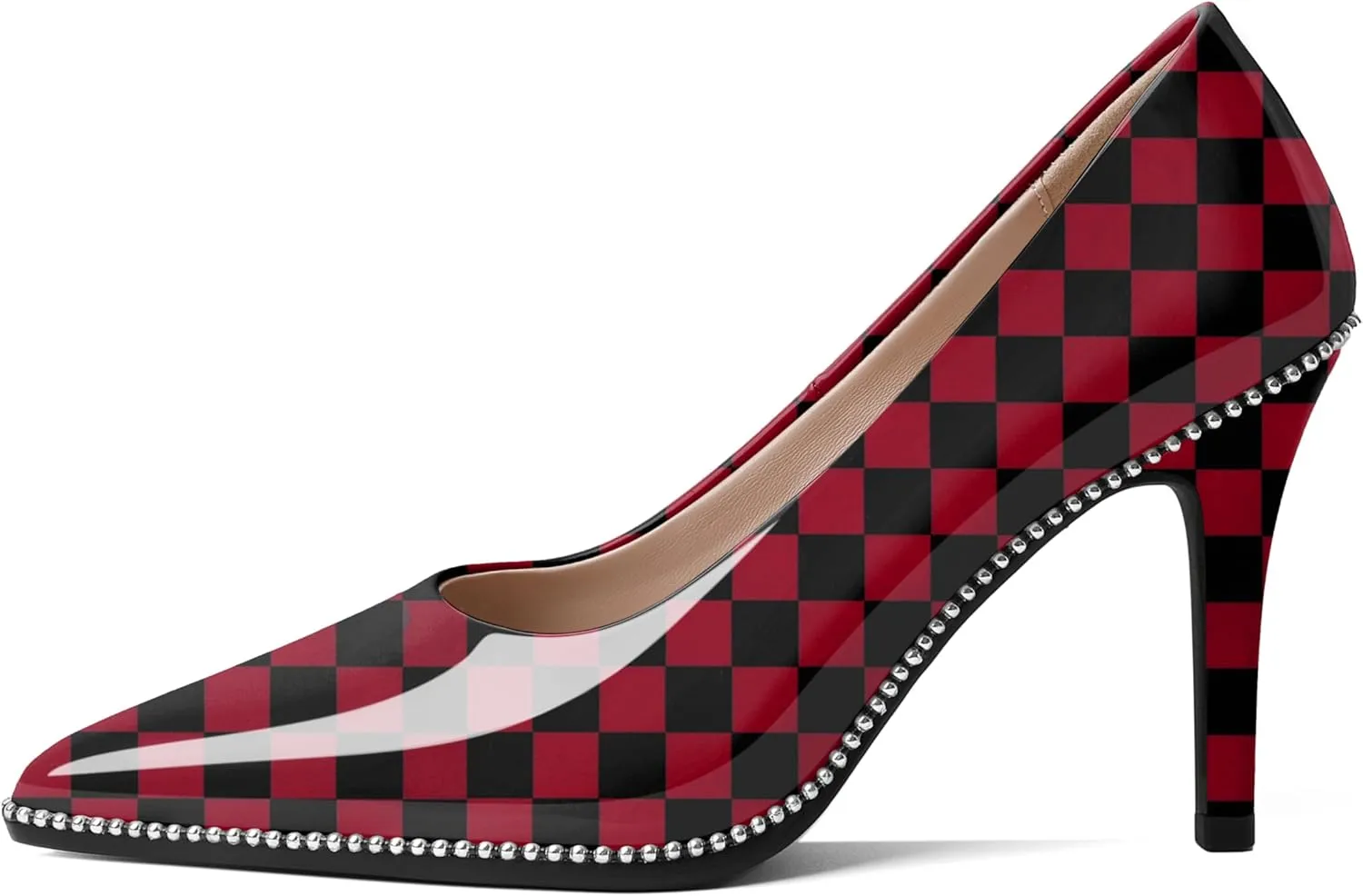 Mettesally Women's Stiletto High Heels Slip on Pumps Closed Pointed Toe Beaded Pump Shoes Casual Party Dress Shoes 3.5 Inch
