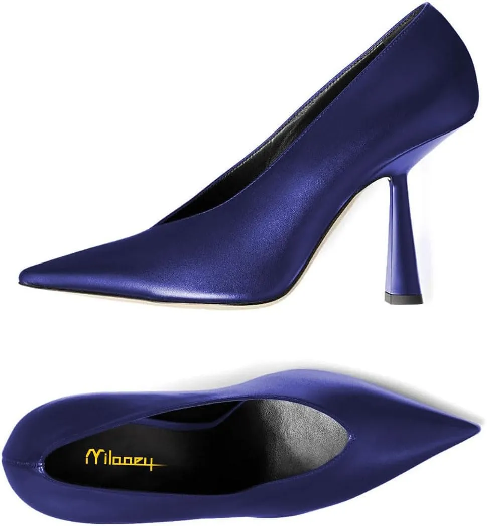 Milooey shoes Women Chic Pointed Toe Slip On Pump Sexy V Cut Stiletto High Heels Party Prom Dress Shoes Size 4-16 Us