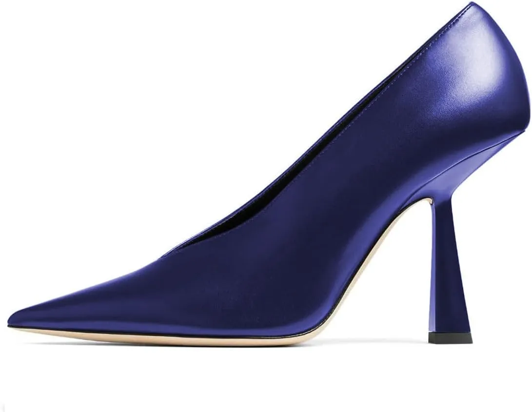 Milooey shoes Women Chic Pointed Toe Slip On Pump Sexy V Cut Stiletto High Heels Party Prom Dress Shoes Size 4-16 Us