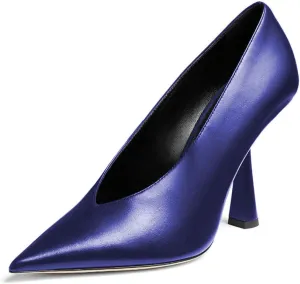 Milooey shoes Women Chic Pointed Toe Slip On Pump Sexy V Cut Stiletto High Heels Party Prom Dress Shoes Size 4-16 Us