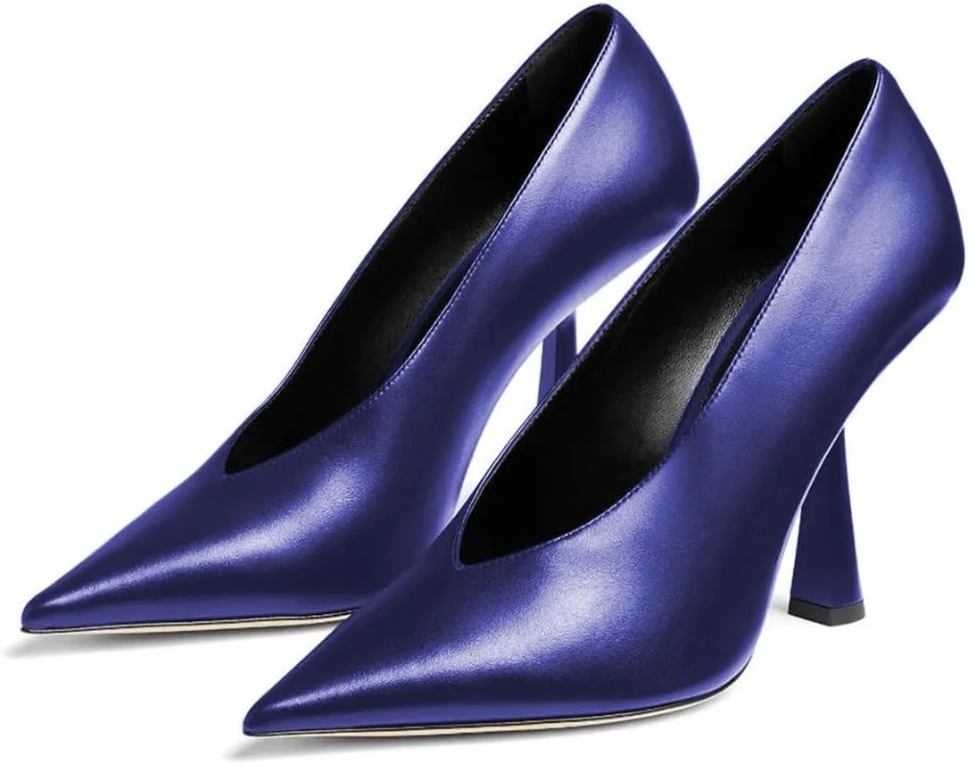 Milooey shoes Women Chic Pointed Toe Slip On Pump Sexy V Cut Stiletto High Heels Party Prom Dress Shoes Size 4-16 Us