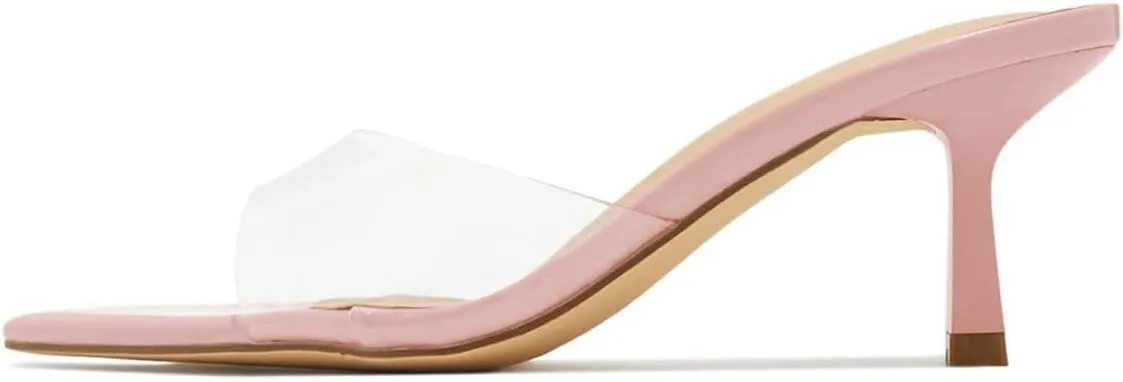 Milooey shoes Women's Comfy Kitten Heel Mules Open Pointed Toe Slide Sandals Cute Backless Slippers Slip On Dress Party Wedding Shoe Size 4-16 US
