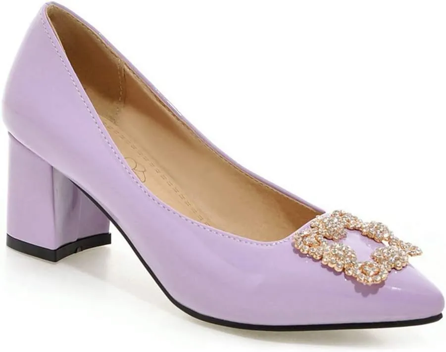 MIOKE Women's Fashion Bowtie Chunky Mid Heel Pumps Pointed Toe Patent Leather Slip-On Comfort Dress Shoes