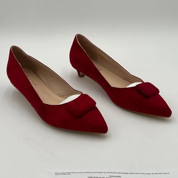miss left Wine Low Heels Closed Pointy Toe Pump Kitten Heel Slip On Wedding Shoe