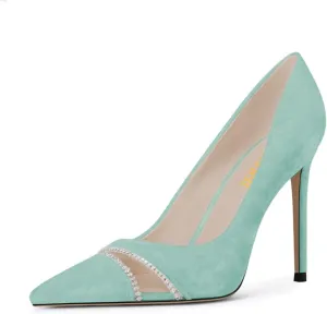 miss left Women Chic Rhinestone Pointed Cap Toe Velvet Pumps Slip on Stiletto High Heel Graceful Wedding Prom Dressy Shoes Size 4-16 US