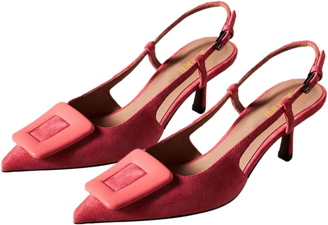 miss left Women Trendy Closed Pointed Toe Mid Heeled Pumps Strap Buckle Thin Heel Slip On Slingback Sandals Casual Outdoor Dressy Shoes Size 4-16 US