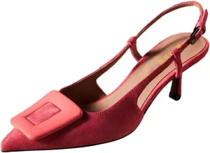 miss left Women Trendy Closed Pointed Toe Mid Heeled Pumps Strap Buckle Thin Heel Slip On Slingback Sandals Casual Outdoor Dressy Shoes Size 4-16 US