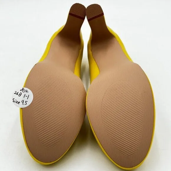 Miss left Yellow Low Platform High Chunky Heeled Slip On Closed Round Toe Pump