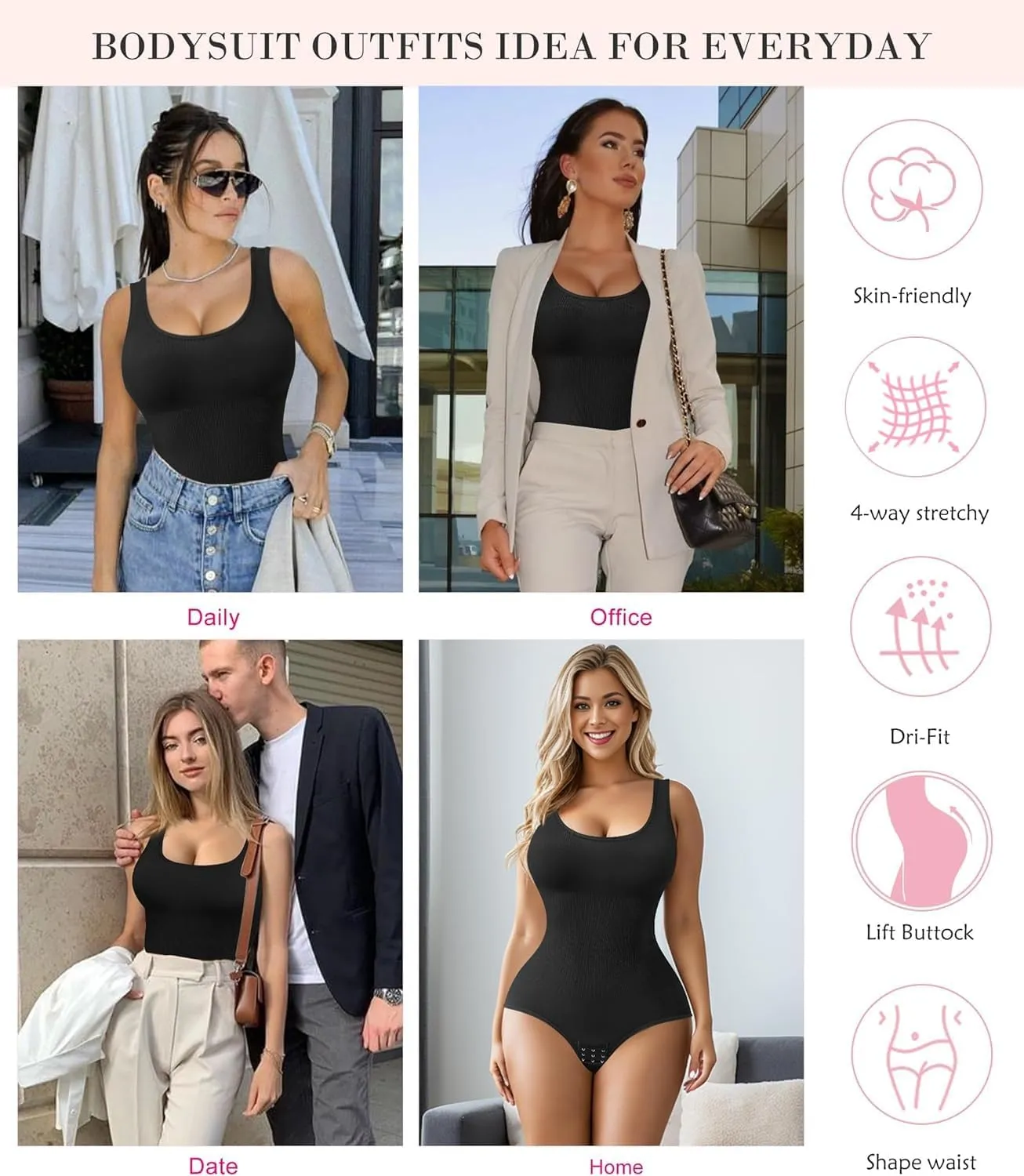 Nebility Womens' Waist Trainer Seamless Round Neck Tummy Control Shapewear Bodysuit