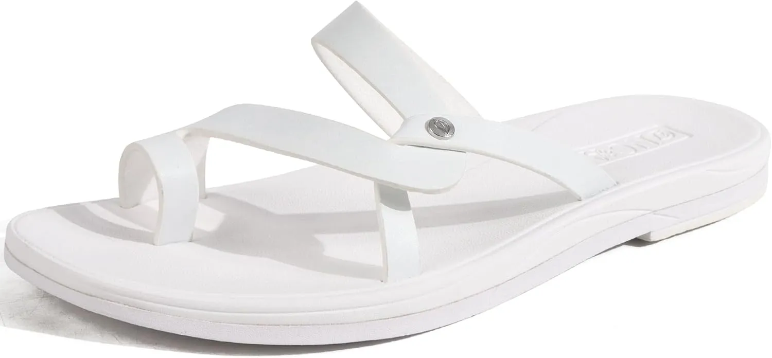 ONCAI Flat Sandals for Women Trendy Square Open Split-Toe Ring Summer Dressy Cross Strappy Slides Sandles with Slip-on Rubber Soles