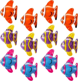 Outus 12 Pcs Inflatable Fish Balloons, Blue, Purple, Orange, Tropical Fish Birthday Decorations for Pool, Sea, Ocean Animal Theme Party, Reusable