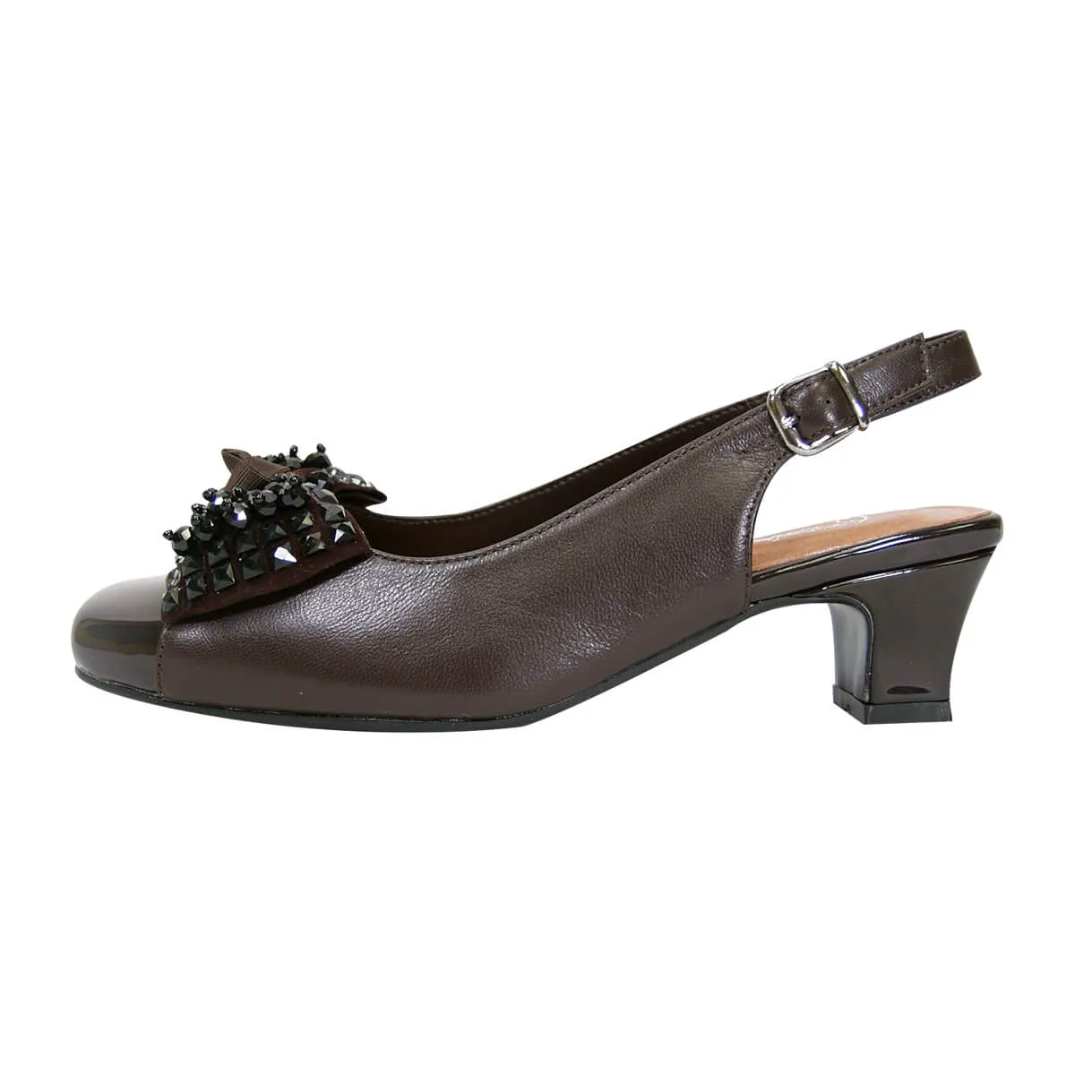 PEERAGE Cathy Women's Wide Width Leather Slingback Dress Pumps with Bow