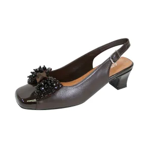 PEERAGE Cathy Women's Wide Width Leather Slingback Dress Pumps with Bow
