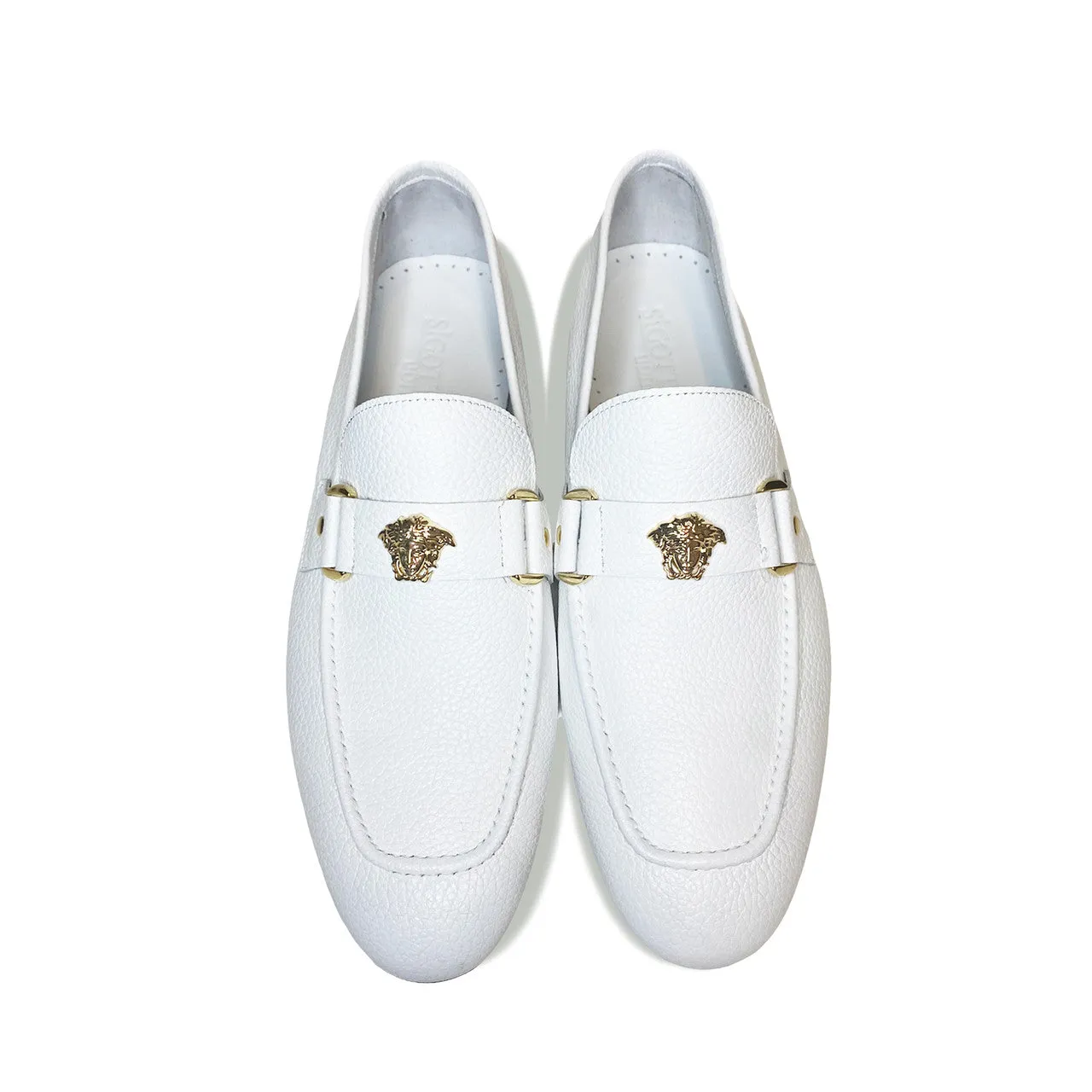 Pelle Line  Lucas- Loafer with Medusa ornament- White