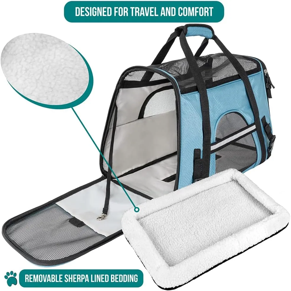 PetAmi Airline Approved Pet Carrier for Cat, Soft Sided Dog Carrier for Small Dogs, Cat Travel Supplies Accessories for Indoor Cats, Ventilated Pet Carrying Bag Medium Large Kitten Puppy, Small Blue