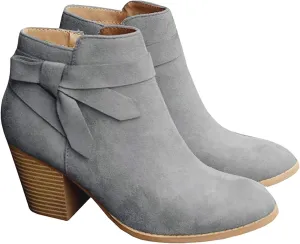 PiePieBuy Women's Tie Knot Chelsea Pump Ankle Boots Closed Toe Stacked Heel Booties Shoes