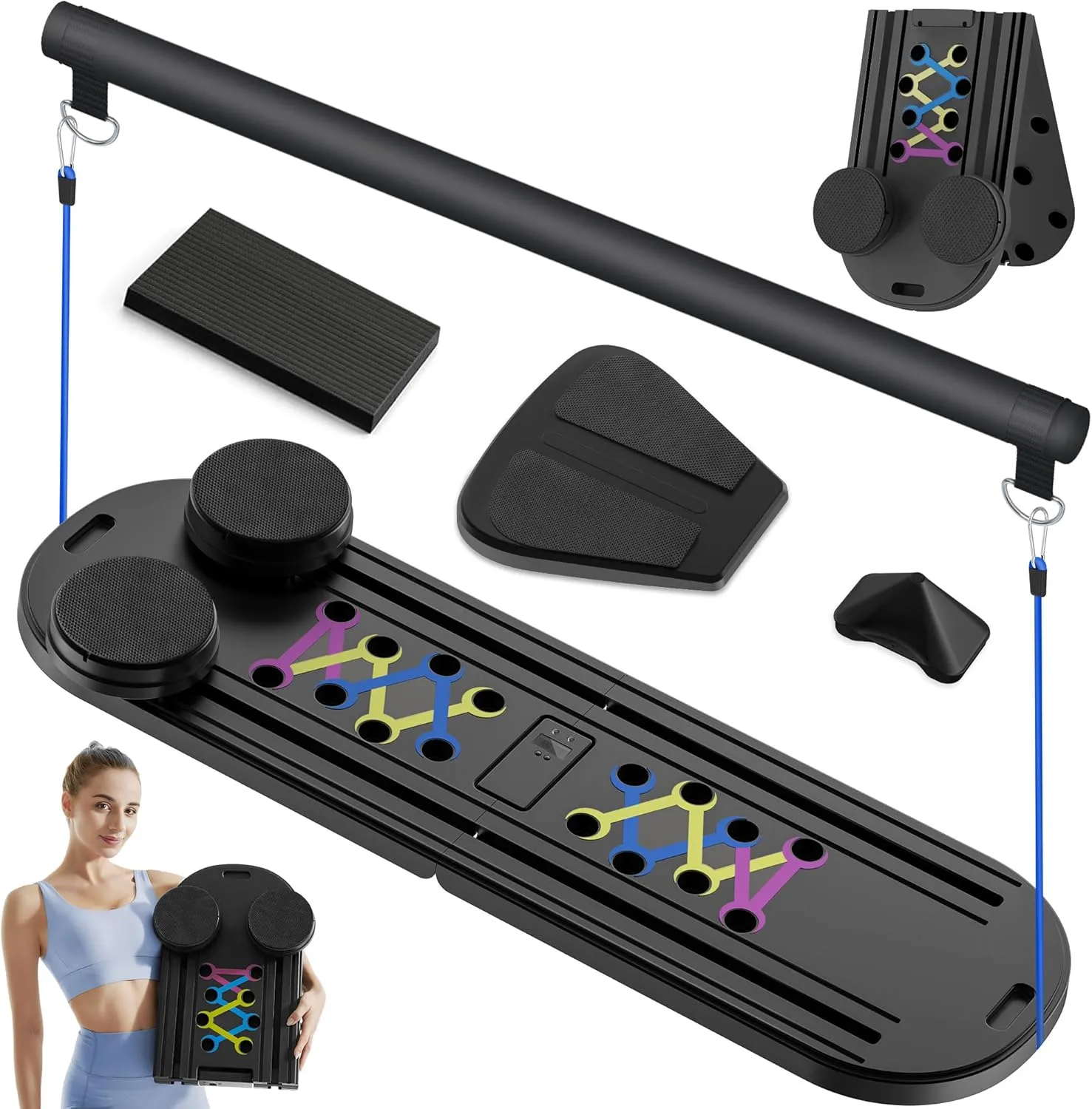 Pilates Board Pilates Reformer Set, Multifunctional Abdominal Pilates Board for Home Workout, 15-in-1 Foldable Ab Core Trainer Board, Solid Pilates Reformer Set for Full-Body Exercise
