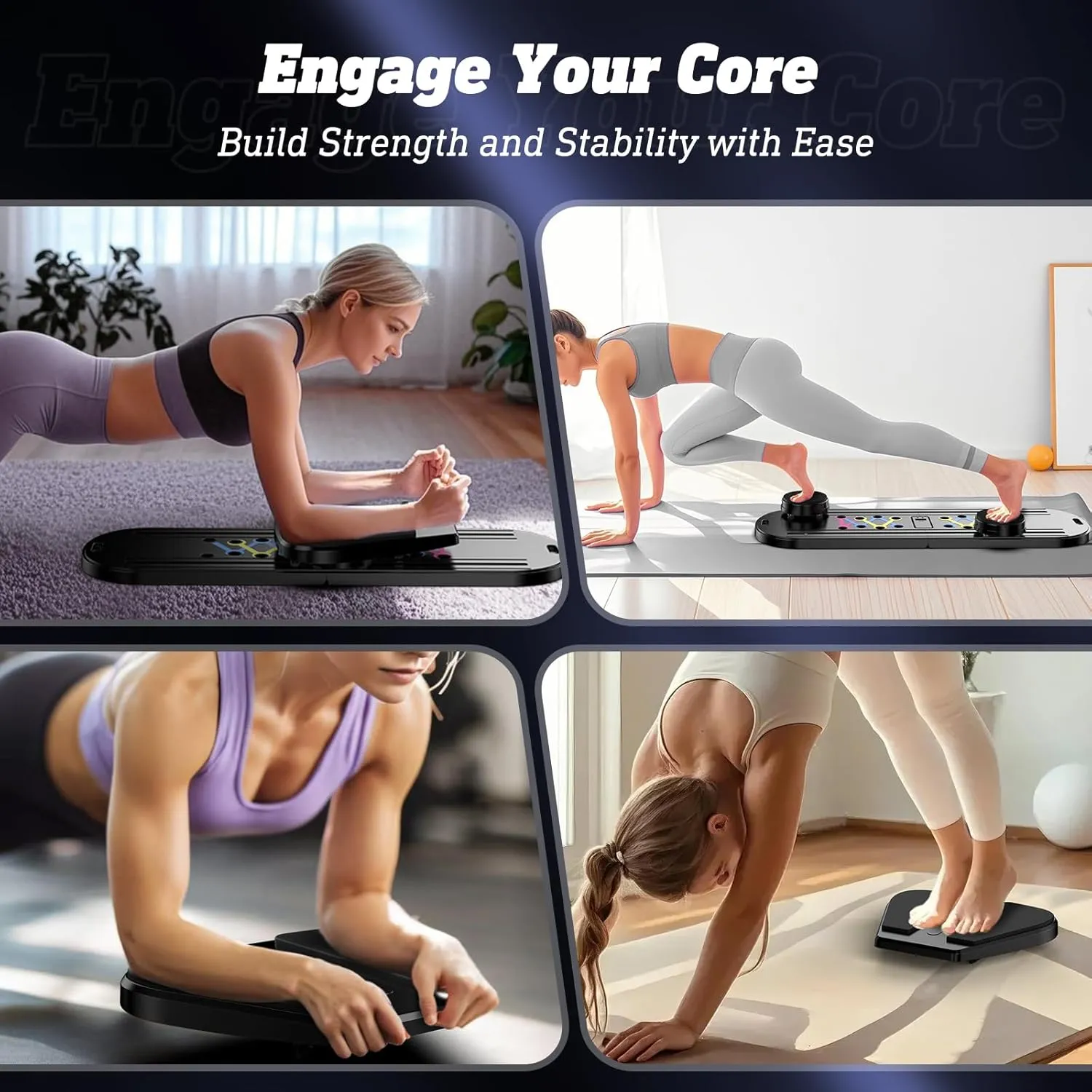Pilates Board Pilates Reformer Set, Multifunctional Abdominal Pilates Board for Home Workout, 15-in-1 Foldable Ab Core Trainer Board, Solid Pilates Reformer Set for Full-Body Exercise