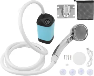 Pilipane Rechargeable Portable Camping Shower, 3 Speed Outdoor Shower Pump(Blue)