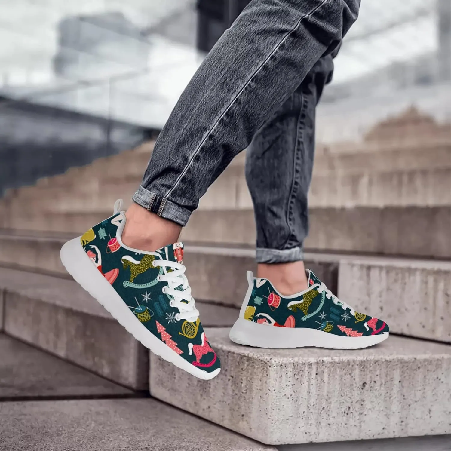 Pitovozu Christmas Decor Sneaker Men Athletic Shoes Running Shoes Comfortable Sports Walking Shoes