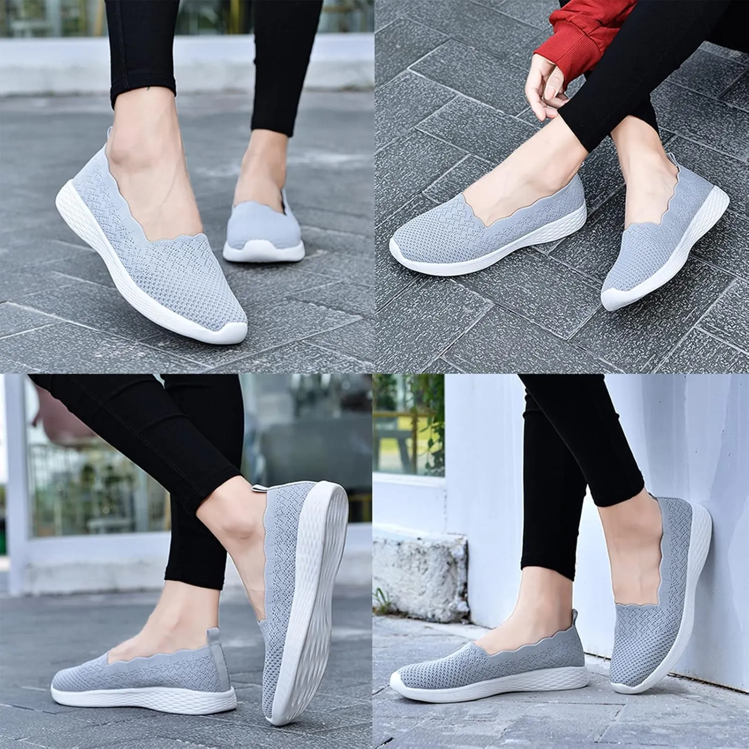 poemlady Women's Slip on Loafer Shoes - Mesh Casual Ballet Flat Nurse Walking Sneakers Knit Round Toe Casual Memory Foam Shoes 2235
