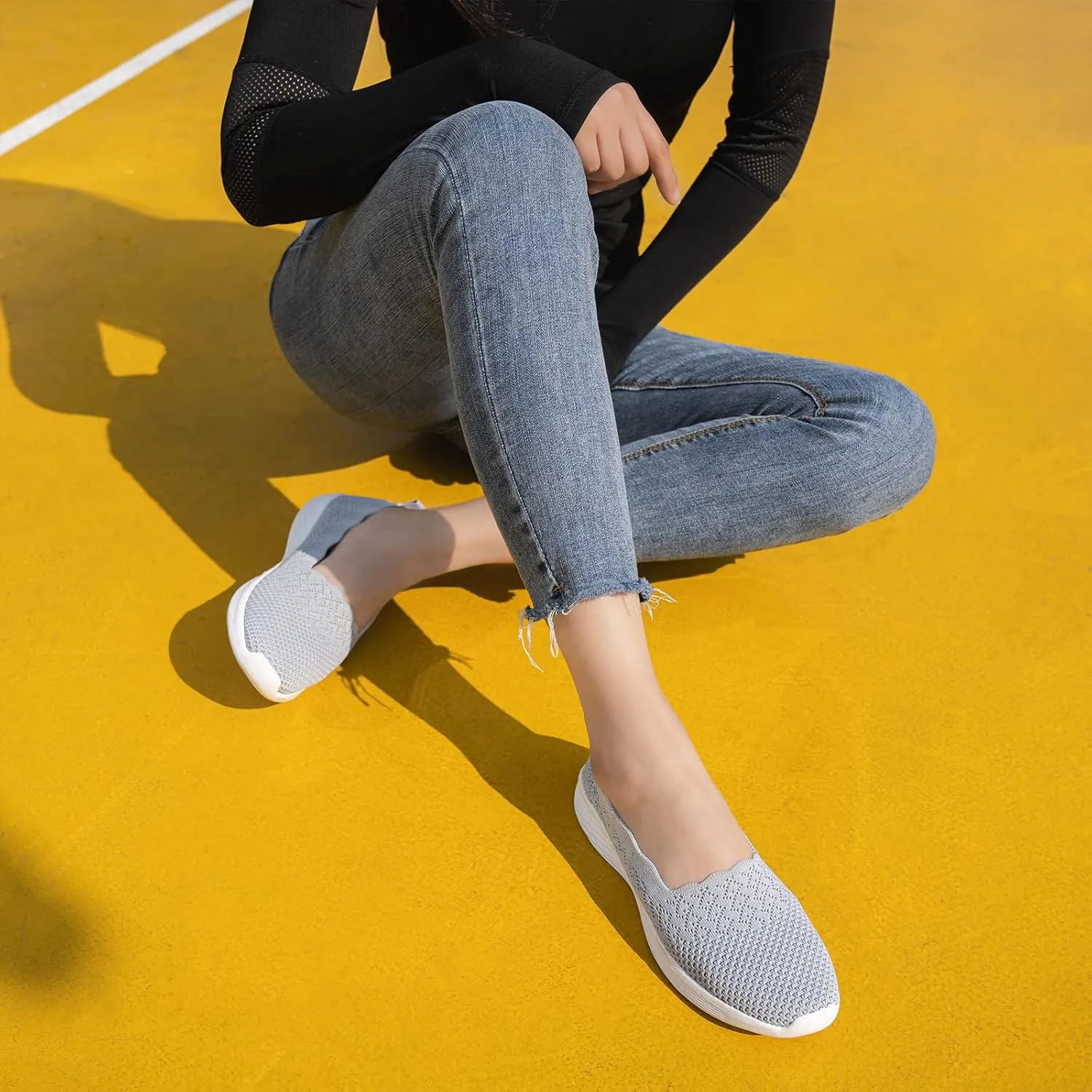poemlady Women's Slip on Loafer Shoes - Mesh Casual Ballet Flat Nurse Walking Sneakers Knit Round Toe Casual Memory Foam Shoes 2235