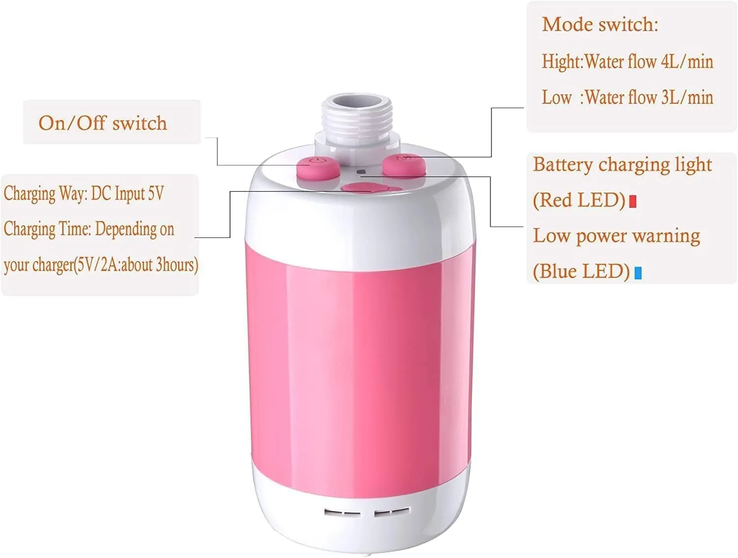 Portable outdoor shower pump rechargeable battery portable shower for camping camp suitable electric showerhead for hiking campsites
