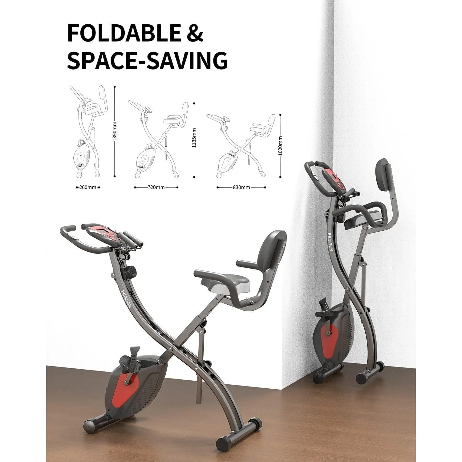 PROIRON Folding Exercise Bike, Upright and Recumbent Foldable Stationary Bike with Pulse Sensor, 8 Level Adjustable Magnetic Resistance, Fitness Bike with Resistance Bands for Home Workout Men Women