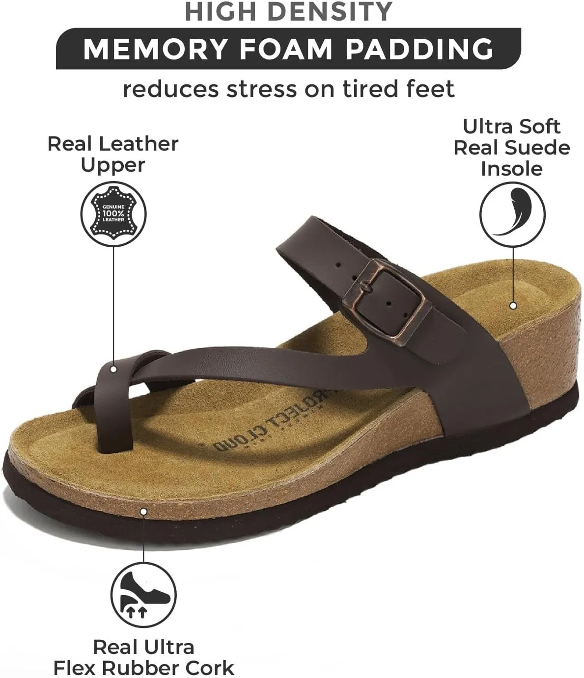 Project Cloud Genuine Leather Womens Sandals Wedge - Wedge Sandals & Slippers - Memory Foam Women Footwear Beach Essentials, Non-Slip Sandals for Women 2025