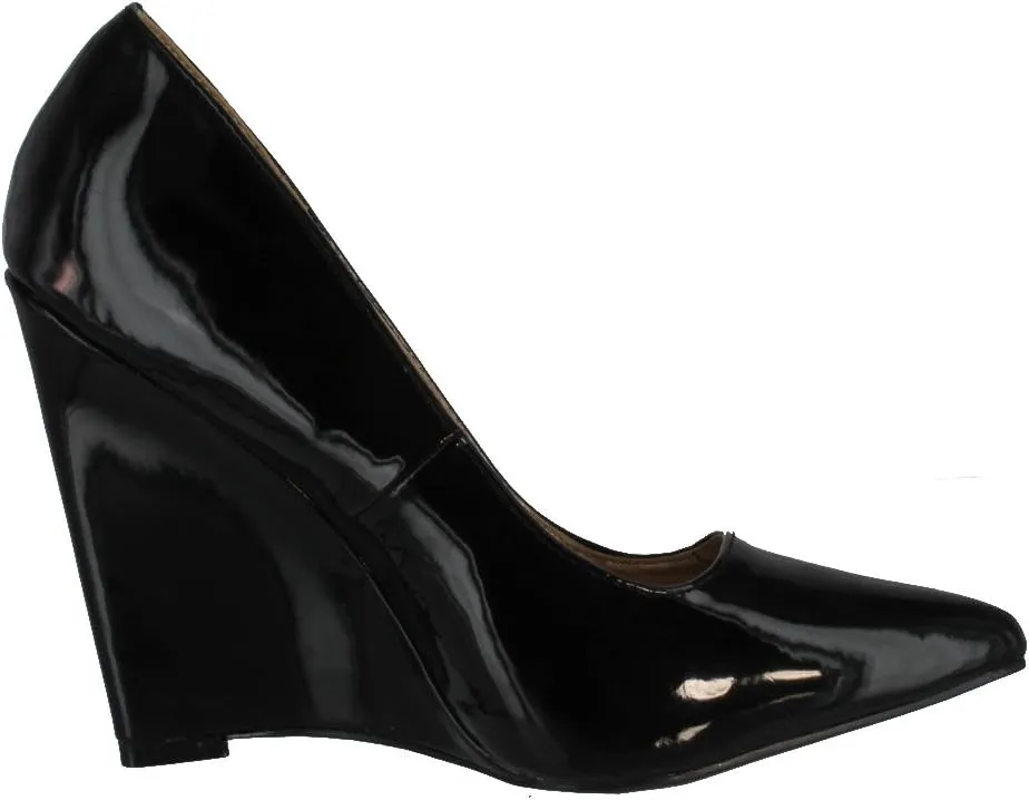 Qupid MEESTER-01 Single Sole Pointy Toe Wedge Heel Pump