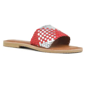 Red & Silver Woven Strap Slip-On